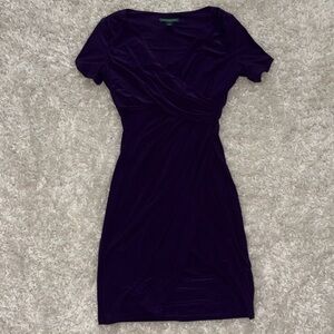 Deep Purple Short Sleeve Stretchy Dress Six Petite Lauren Ralph Lauren Dress